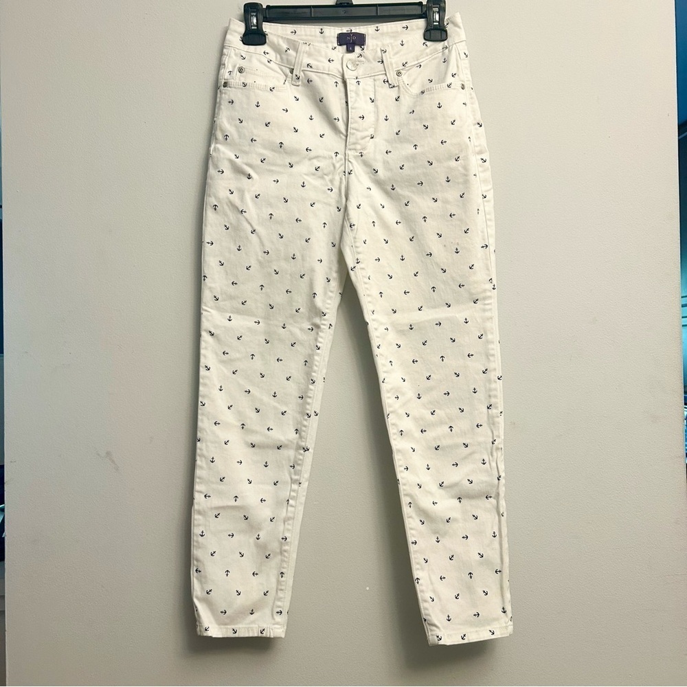 NYDJ White Pants Blue Anchors Skinny Size 4